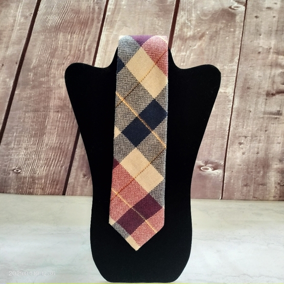 John Henry Tie Necktie Heather Mist Plaid Wool Blend Imported Italy Woven - Picture 1 of 10